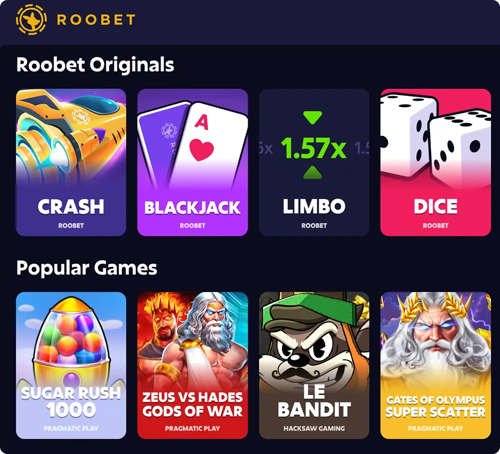 collection of games at Roobet Casino